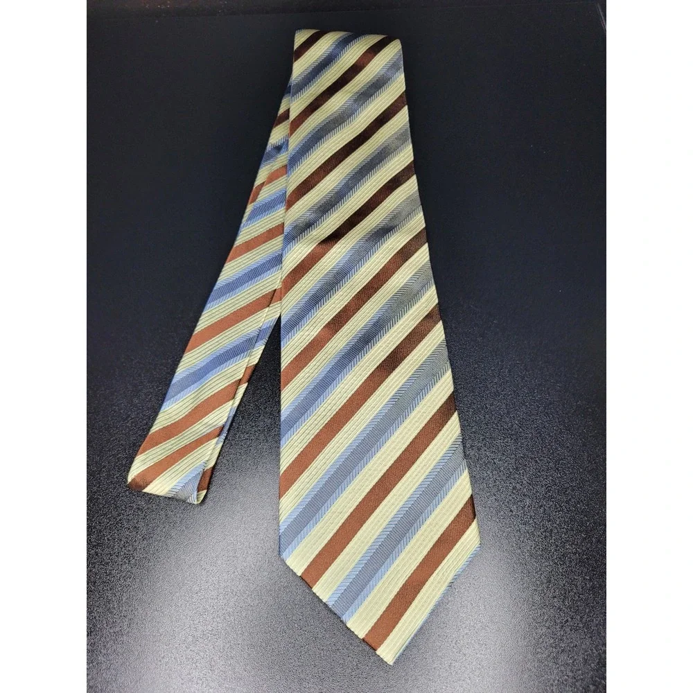Ermenegildo Zegna Men's Necktie Brown Blue Striped Silk 3.75x58 Excellent